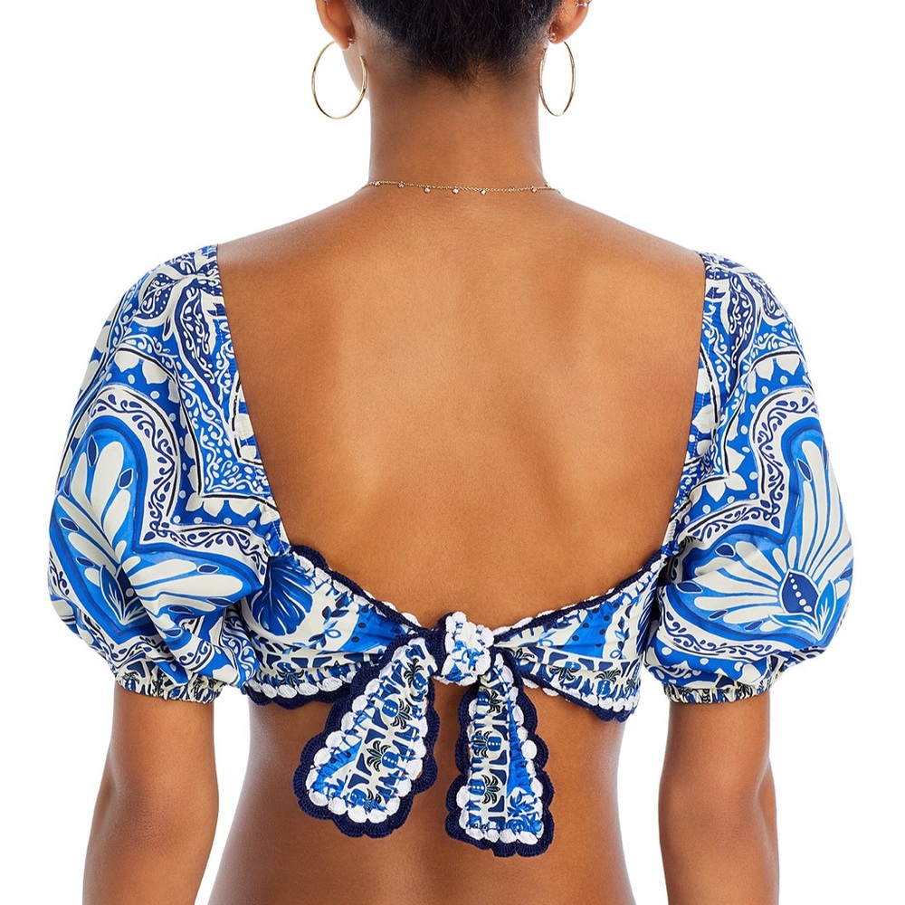 Farm Rio Tile Dream Puff Sleeve Bikini Top - Picture 5 of 12